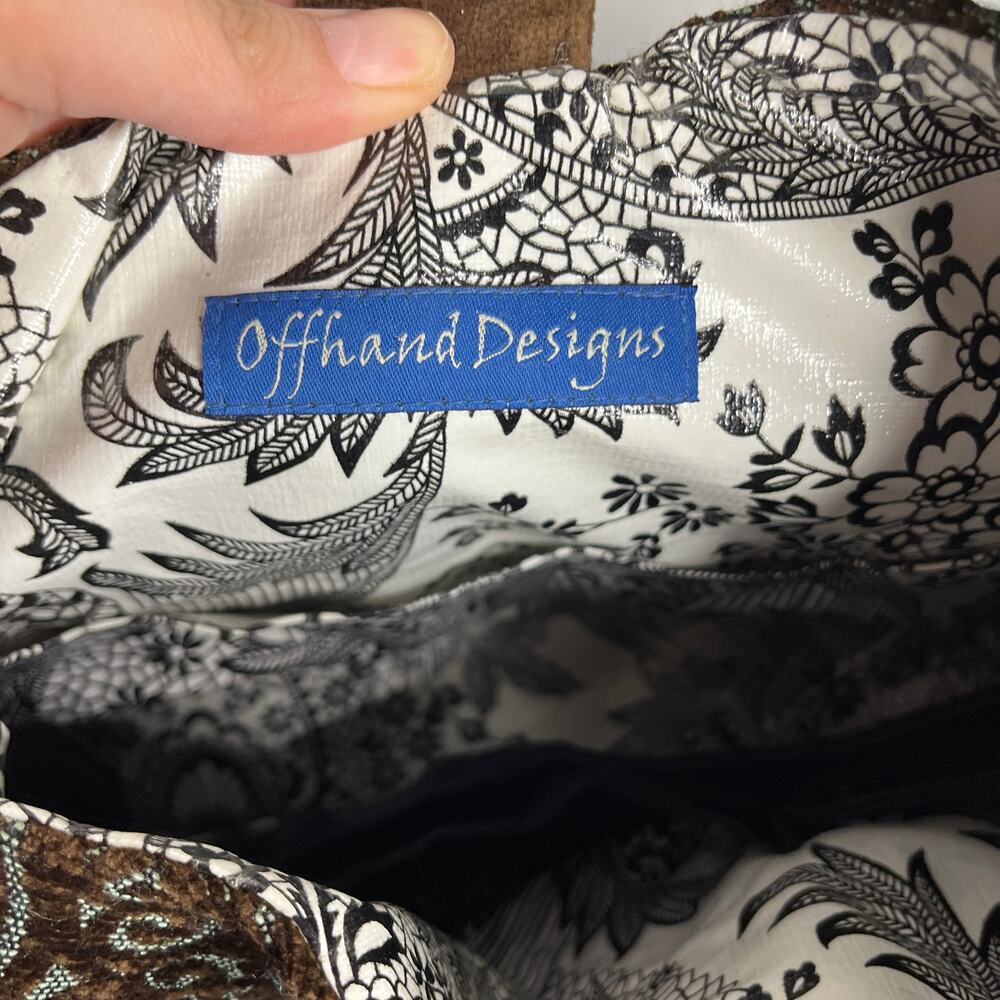 Offhand Designs Crescent Shoulder Knitting Bag Brown Textured Woven Artisanal - Picture 6 of 8